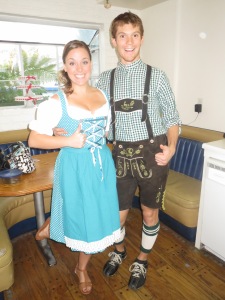 Dirndl and Lederhosen ready to go out trick or treating!!!